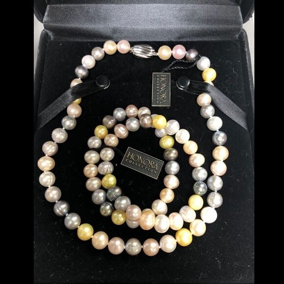 Honora Cultured Pearl Necklace & Bracelet Set 925 - Picture 1 of 4